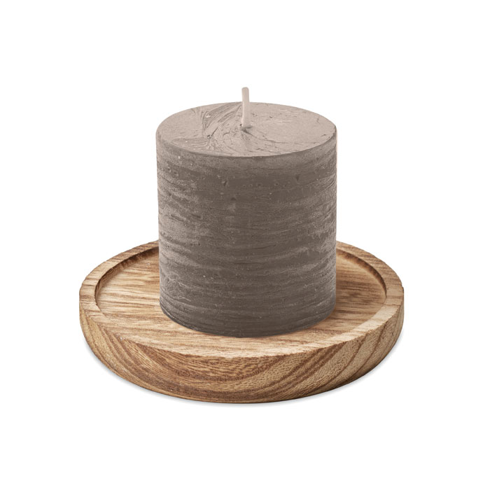 Candle On Round Wooden Base