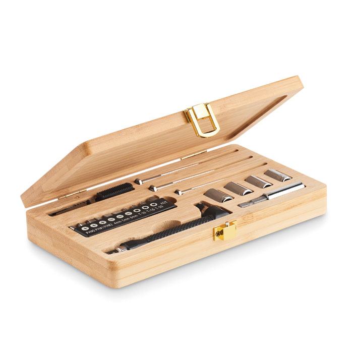 21 Pcs Tool Set In Bamboo Case