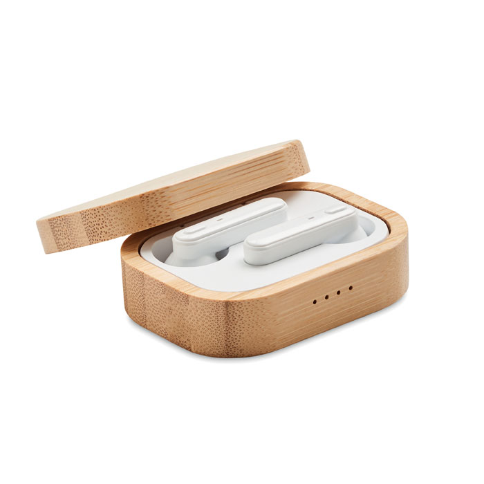 Tws Earbuds In Bamboo Case