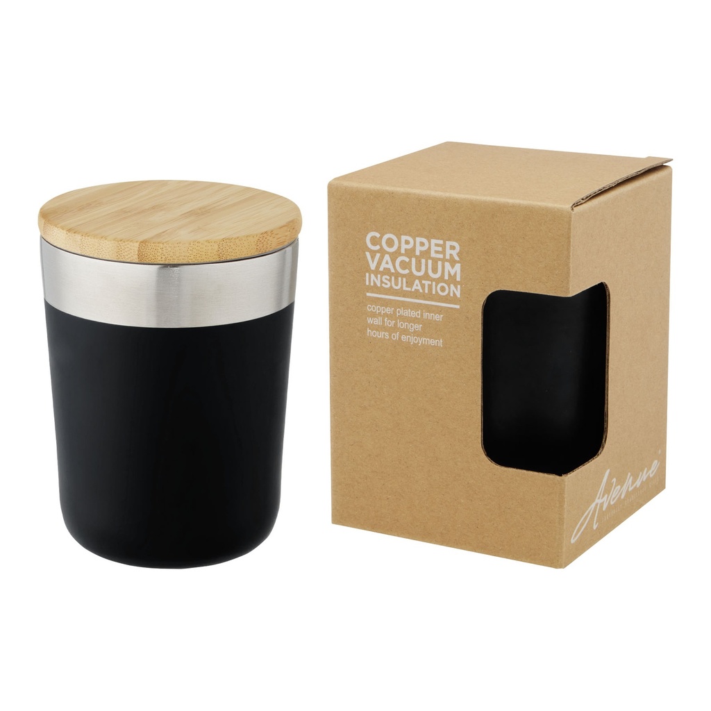 Lagan 330 ml copper vacuum insulated stainless steel tumbler with bamboo lid