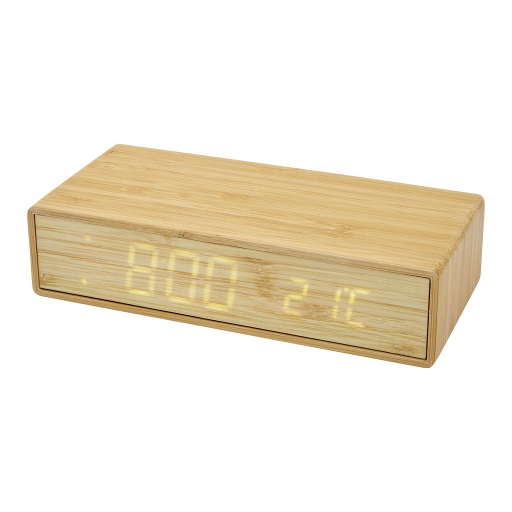 Minata bamboo wireless charger with clock