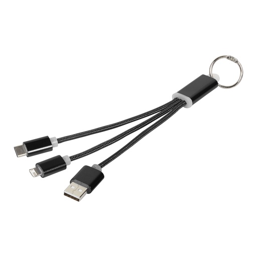 Metal 3-in-1 charging cable with keychain