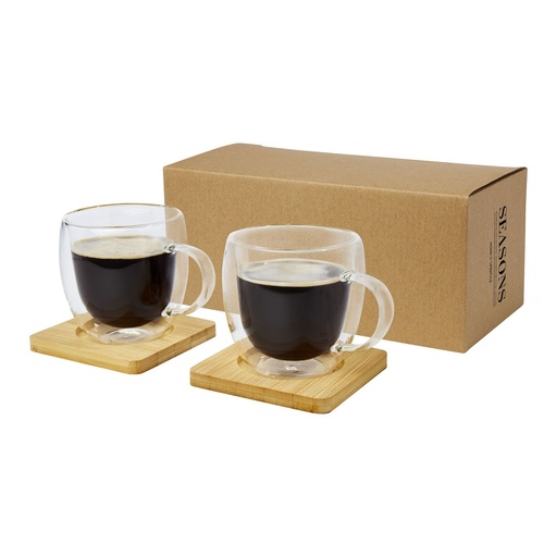 [11331501] Manti 2-piece 250 ml double-wall glass cup with bamboo coaster