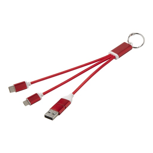 Metal 4-in-1 recycled aluminium charging cable with keychain