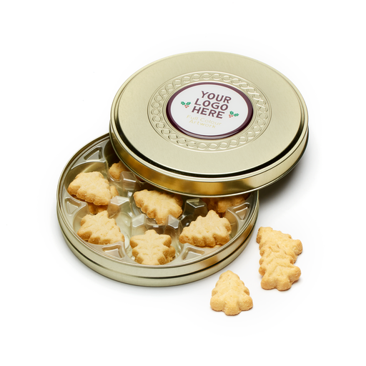 [109606] Shallow Gold Treat Tin - Festive Shortbread Biscuits